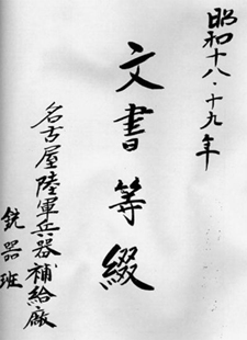昭和18・19年文書等綴 名古屋陸軍兵器補給廠銃器班 表紙